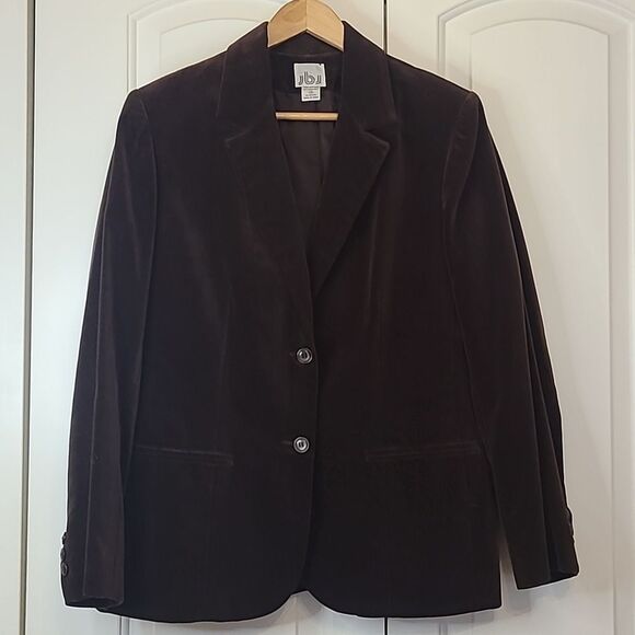 JBJ Chocolate Brown Velveteen 100% Cotton Blazer Two Button Pockets Size 14 - Picture 1 of 13
